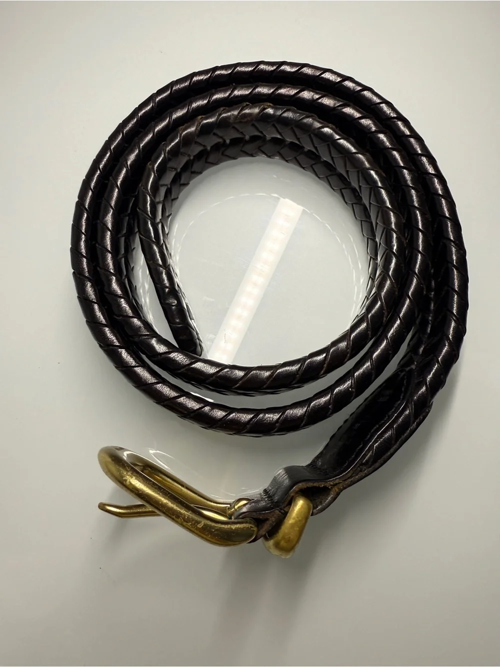 Vintage 90s Coach Braided Black Leather Belt Solid Brass 5922 Unisex Men 36”